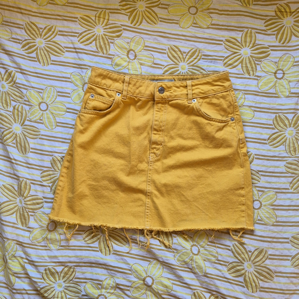 Topshop Mustard Frayed Mini Skirt